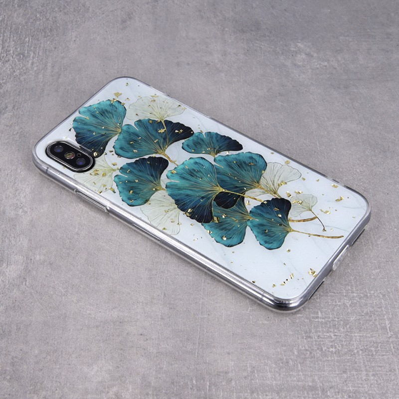 Viedtālruņa aizmugurējais vāciņš Samsung Galaxy A12 Gold Glam Leaves Mixed, With Design