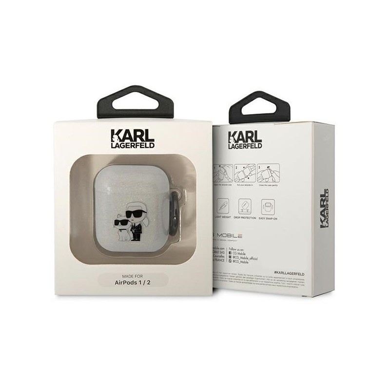 Karl Lagerfeld KLA2HNKCTGT Airpods 1/2 cover transparent Glitter Karl&Choupette