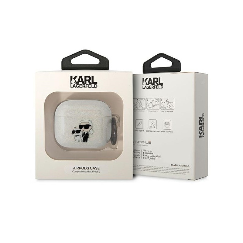 Bezvadu austiņu apvalks Apple Glitter Karl and Choupette Caurspīdīga