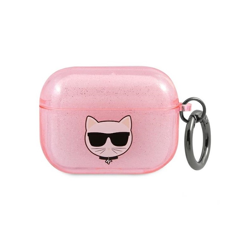 Bezvadu austiņu apvalks Apple Glitter Choupette Head KLA3UCHGP Pink, With Design
