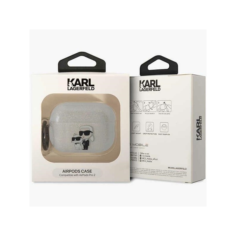 Bezvadu austiņu apvalks Apple Glitter Karl and Choupette Caurspīdīga