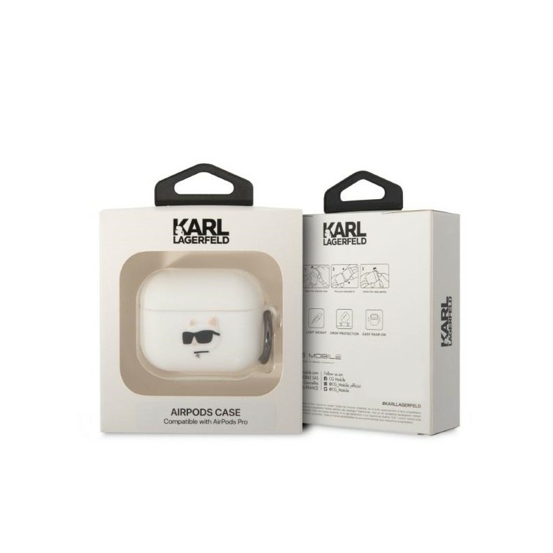 Bezvadu austiņu apvalks Apple 3D Logo NFT Choupette Head KLAPRUNCHH Balta, Ar Dizainu