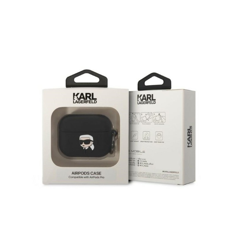 Karl Lagerfeld KLAPRUNIKK AirPods Pro cover czarny/black Silicone Karl Head 3D