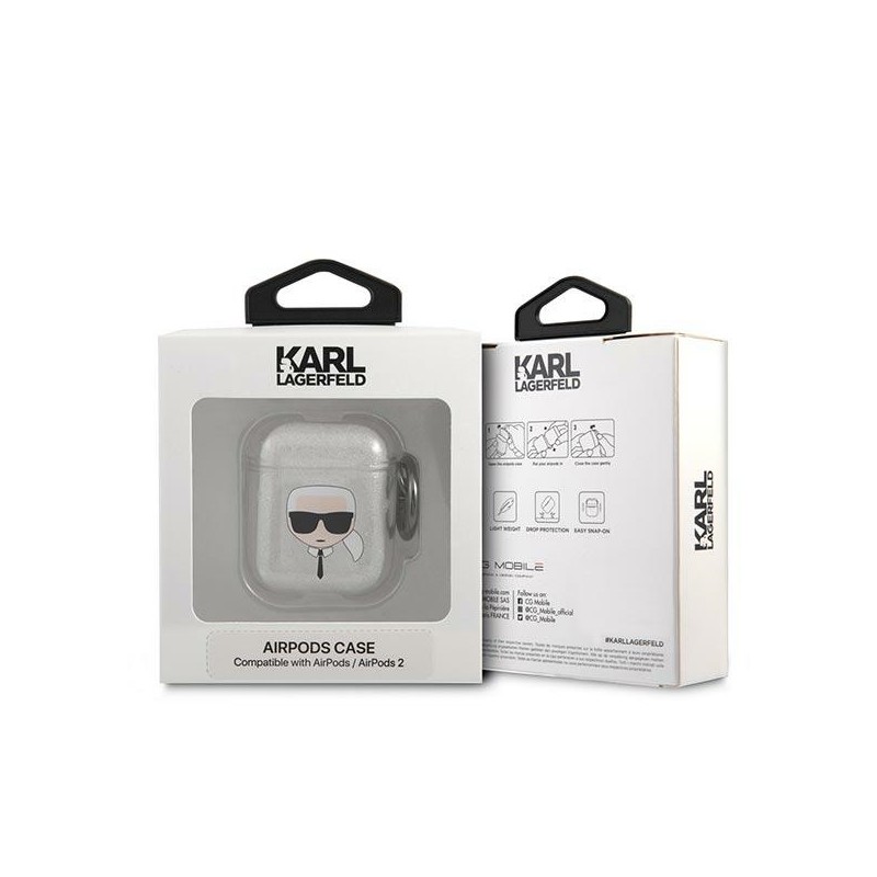 Karl Lagerfeld KLA2UKHGS AirPods 1/2 cover srebrny/silver Glitter Karl`s Head