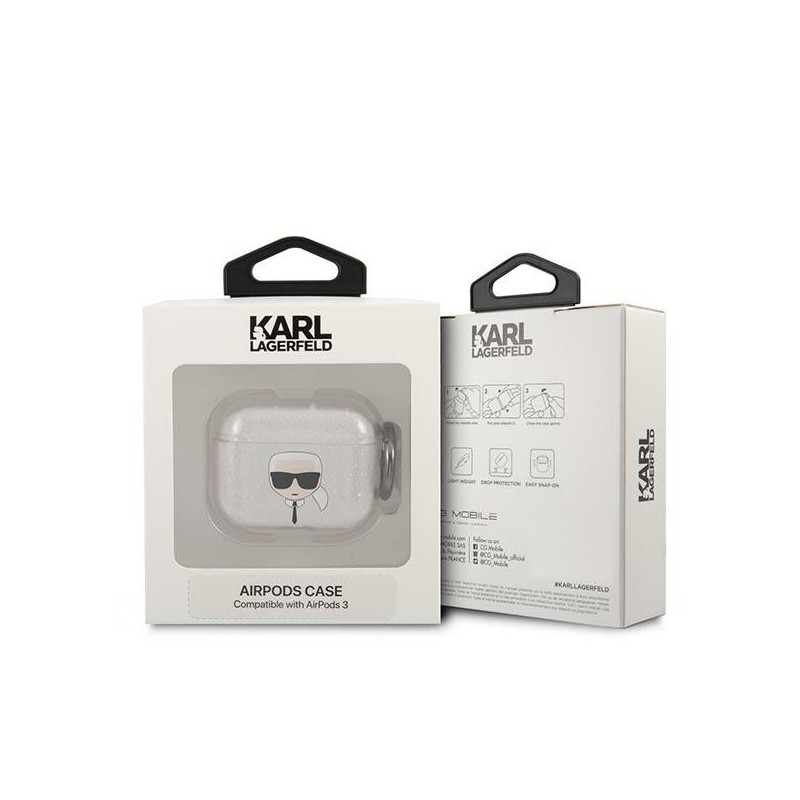 Karl Lagerfeld KLA3UKHGS AirPods 3 cover srebrny/silver Glitter Karl`s Head