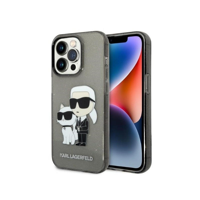 Viedtālruņa aizmugurējais vāciņš Apple iPhone 14 Pro Glitter Karl and Choupette NFT KLHCP14LHNKCTGK Melna, Ar Dizainu