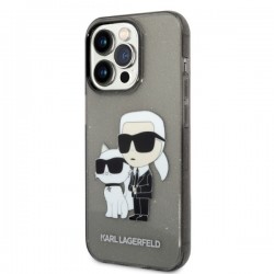 Viedtālruņa aizmugurējais vāciņš Apple iPhone 14 Pro Glitter Karl and Choupette NFT KLHCP14LHNKCTGK Melna, Ar Dizainu