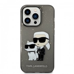 Viedtālruņa aizmugurējais vāciņš Apple iPhone 14 Pro Glitter Karl and Choupette NFT KLHCP14LHNKCTGK Melna, Ar Dizainu