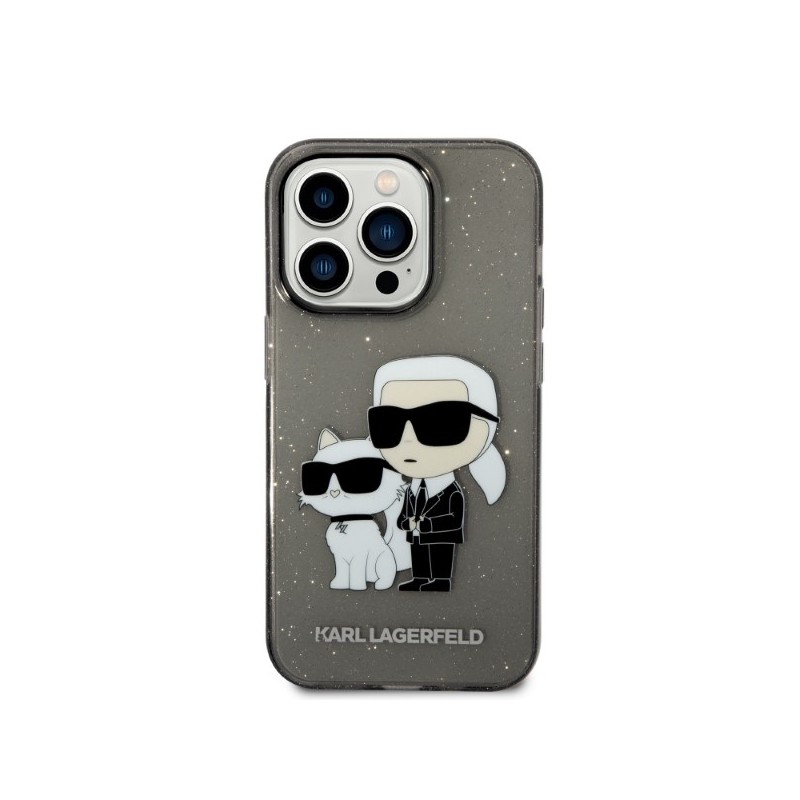 Viedtālruņa aizmugurējais vāciņš Apple iPhone 14 Pro Glitter Karl and Choupette NFT KLHCP14LHNKCTGK Melna, Ar Dizainu