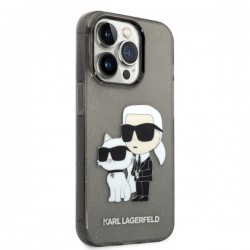 Viedtālruņa aizmugurējais vāciņš Apple iPhone 14 Pro Glitter Karl and Choupette NFT KLHCP14LHNKCTGK Melna, Ar Dizainu