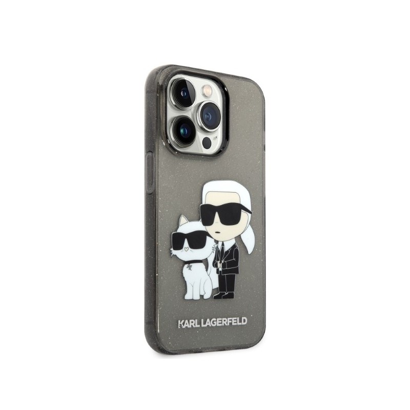 Viedtālruņa aizmugurējais vāciņš Apple iPhone 14 Pro Glitter Karl and Choupette NFT KLHCP14LHNKCTGK Melna, Ar Dizainu