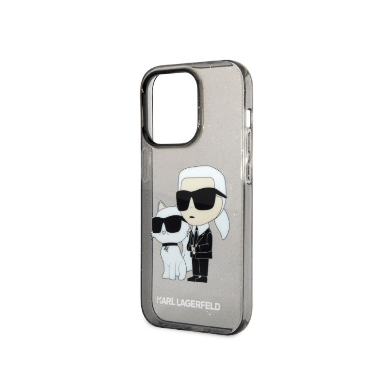 Viedtālruņa aizmugurējais vāciņš Apple iPhone 14 Pro Glitter Karl and Choupette NFT KLHCP14LHNKCTGK Melna, Ar Dizainu