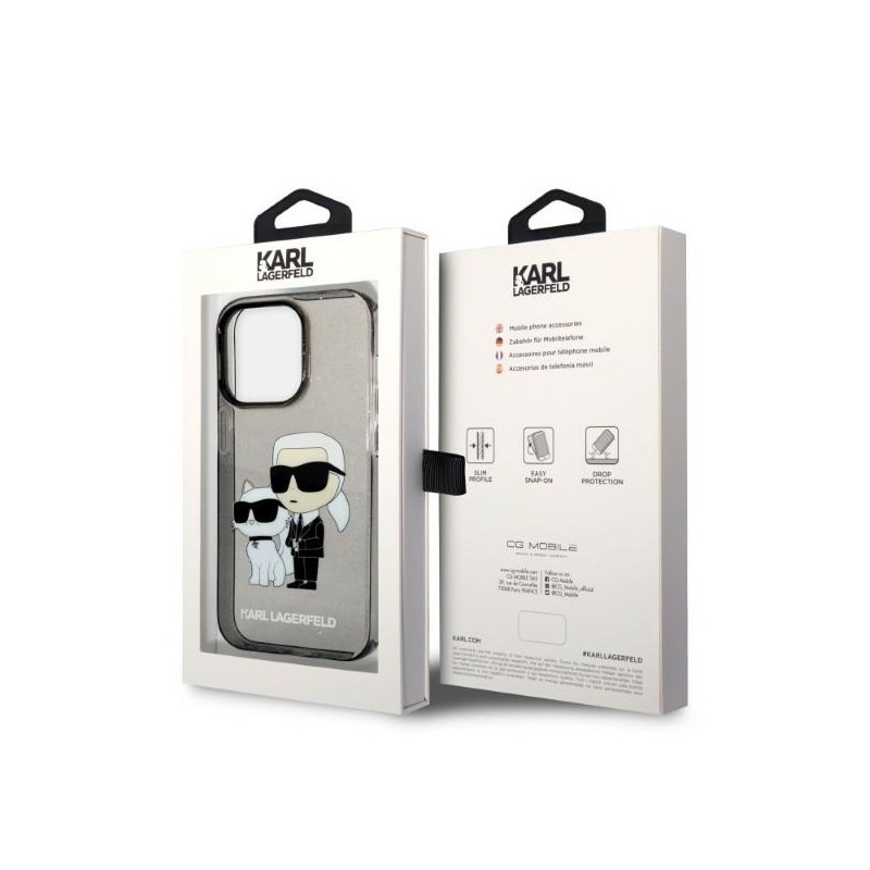 Viedtālruņa aizmugurējais vāciņš Apple iPhone 14 Pro Glitter Karl and Choupette NFT KLHCP14LHNKCTGK Melna, Ar Dizainu
