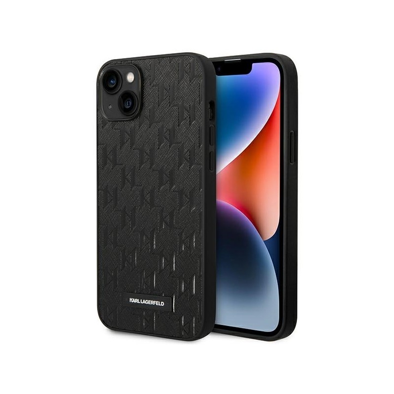 Viedtālruņa aizmugurējais vāciņš Apple iPhone 14 Plus Saffiano Monogram Melna, Ar Tekstu