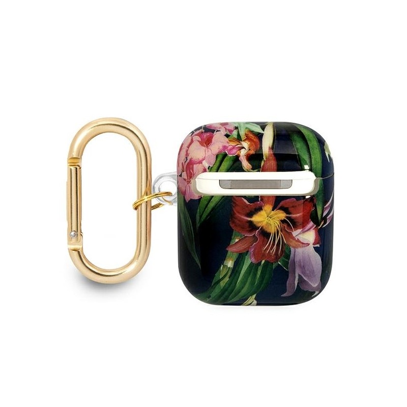 Guess GUA2HHFLB AirPods 1/2 cover niebieski/blue Flower Strap Collection
