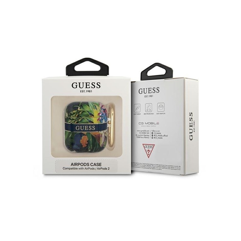 Guess GUA2HHFLB AirPods 1/2 cover niebieski/blue Flower Strap Collection
