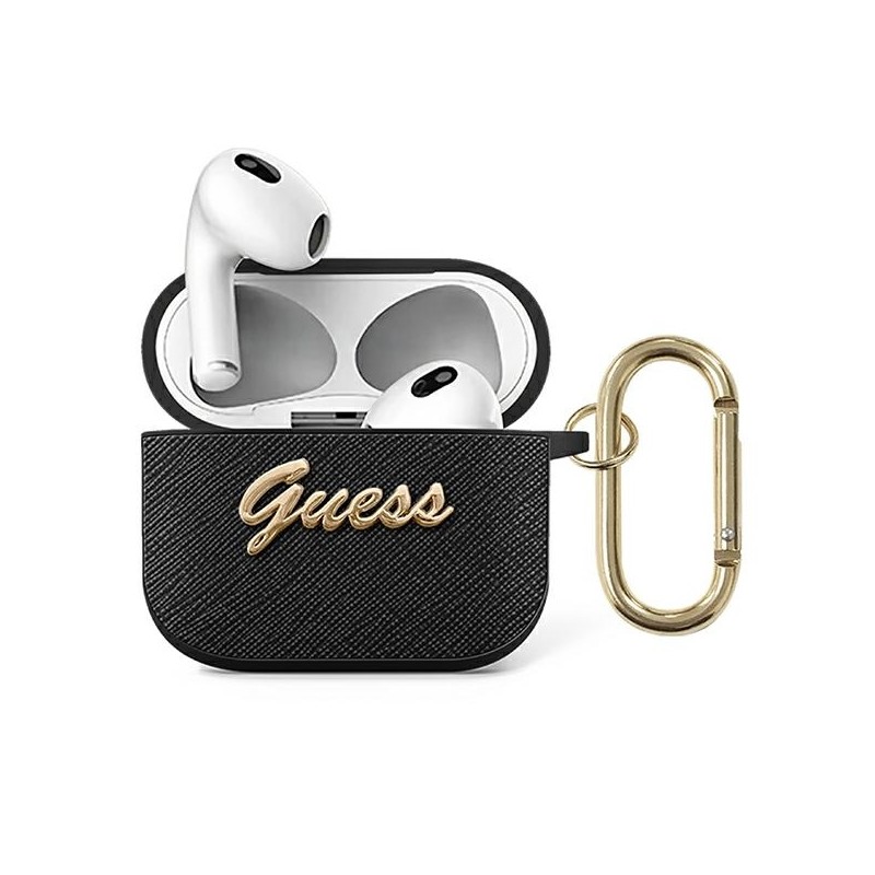 Guess GUA3SASMK AirPods 3 cover czarny/black Saffiano Script Metal Collection