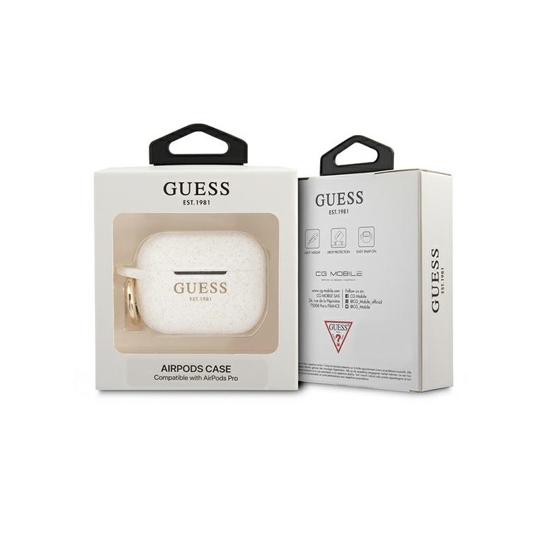 Guess GUAPSGGEH AirPods Pro cover biały/white Silicone Glitter