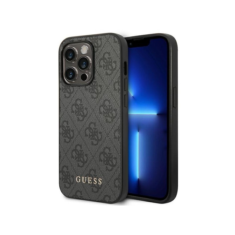 Guess GUHCP14XG4GFGR iPhone 14 Pro Max 6,7" szary/grey hard case 4G Metal Gold Logo