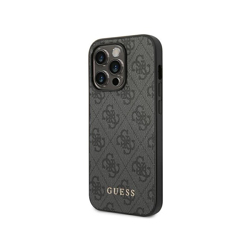 Guess GUHCP14XG4GFGR iPhone 14 Pro Max 6,7" szary/grey hard case 4G Metal Gold Logo
