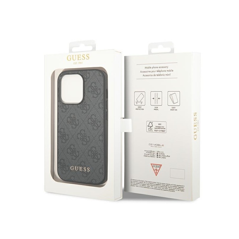 Guess GUHCP14XG4GFGR iPhone 14 Pro Max 6,7" szary/grey hard case 4G Metal Gold Logo