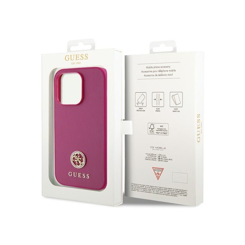 Guess GUHCP15LPS4DGPP iPhone 15 Pro 6.1" różowy/pink hardcase Strass Metal Logo