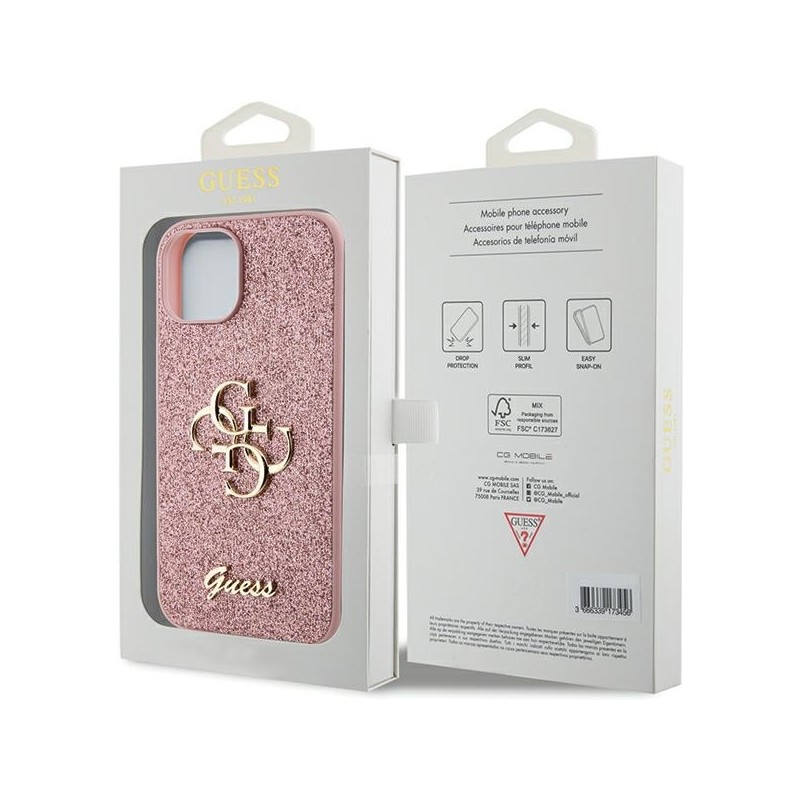 Guess GUHCP15SHG4SGP iPhone 15 / 14 / 13 6.1" różowy/pink hardcase Glitter Script Big 4G