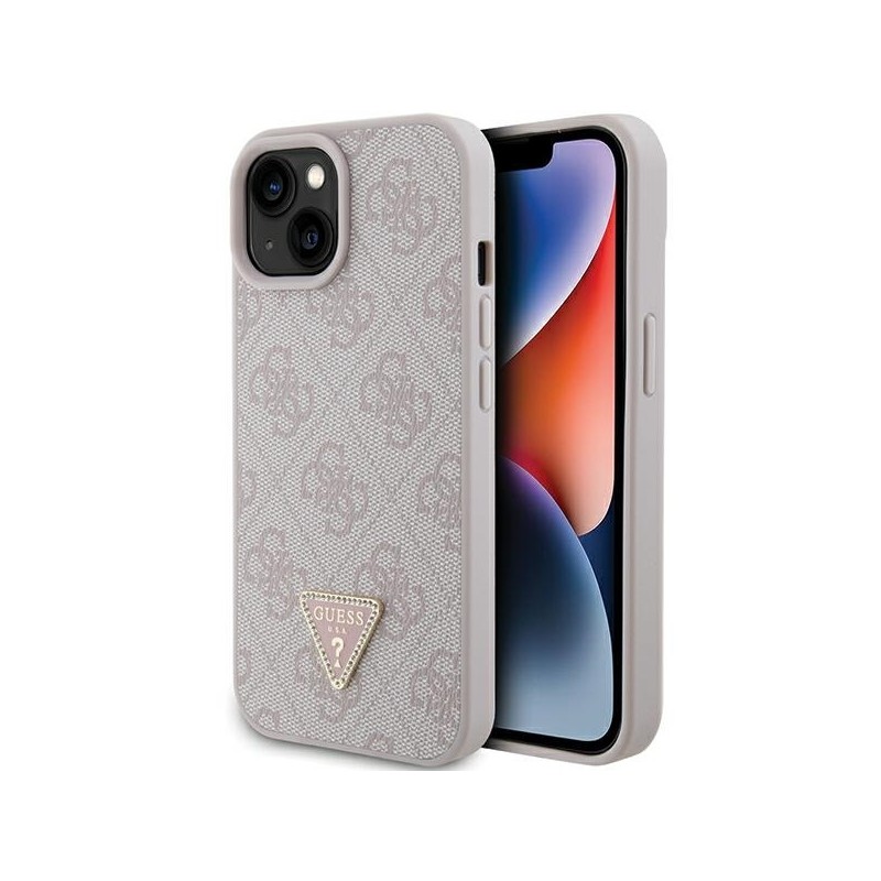 Guess GUHCP15SP4TDPP iPhone 15 / 14 / 13 6.1" różowy/pink hardcase Leather 4G Triangle Strass