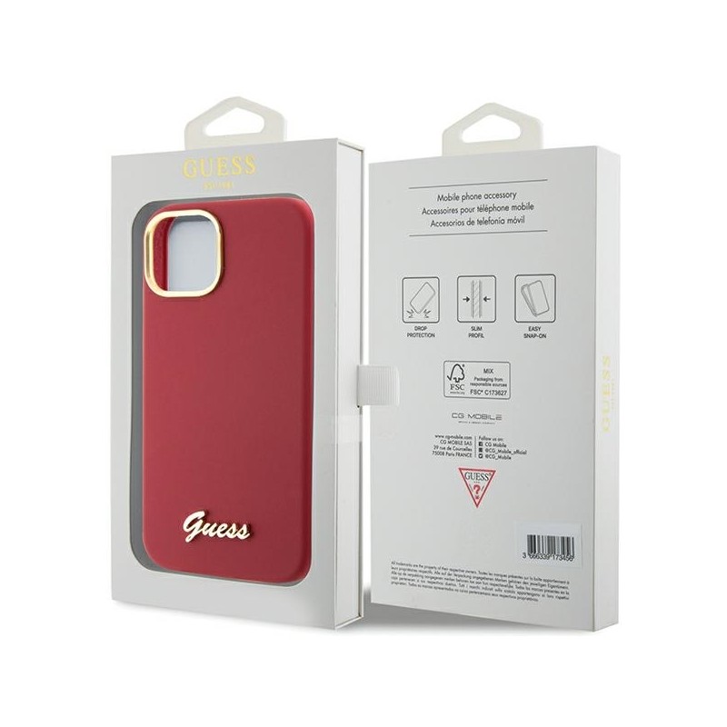 Viedtālruņa aizmugurējais vāciņš Apple Iphone 15 Script Metal Logo Sarkana