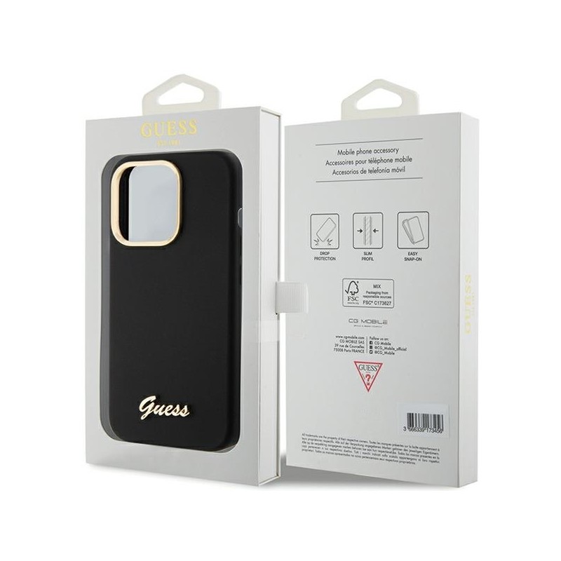 Nutitelefoni tagakaas Õun iPhone 15 Pro Max Skriptimetalli logo Must