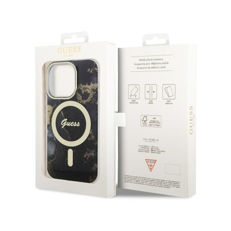 Guess GUHMP14LHTMRSK iPhone 14 Pro 6.1" czarny/black hardcase Golden Marble MagSafe