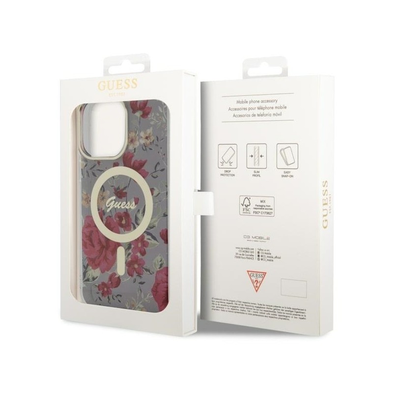 Guess GUHMP14XHCFWSA iPhone 14 Pro Max 6.7" zielony/khaki hardcase Flower MagSafe