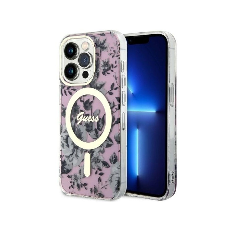 Guess GUHMP14XHCFWSP iPhone 14 Pro Max 6.7" różowy/pink hardcase Flower MagSafe