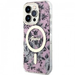 Guess GUHMP14XHCFWSP iPhone 14 Pro Max 6.7" różowy/pink hardcase Flower MagSafe