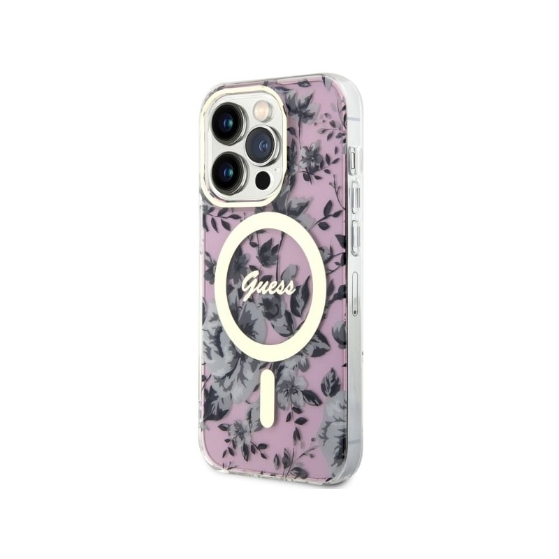 Guess GUHMP14XHCFWSP iPhone 14 Pro Max 6.7" różowy/pink hardcase Flower MagSafe