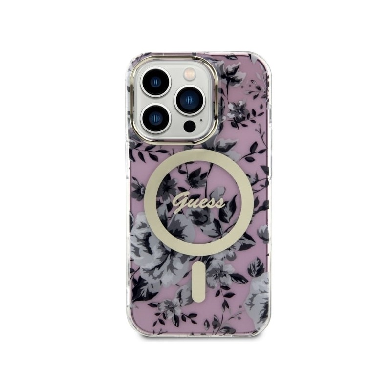 Guess GUHMP14XHCFWSP iPhone 14 Pro Max 6.7" różowy/pink hardcase Flower MagSafe