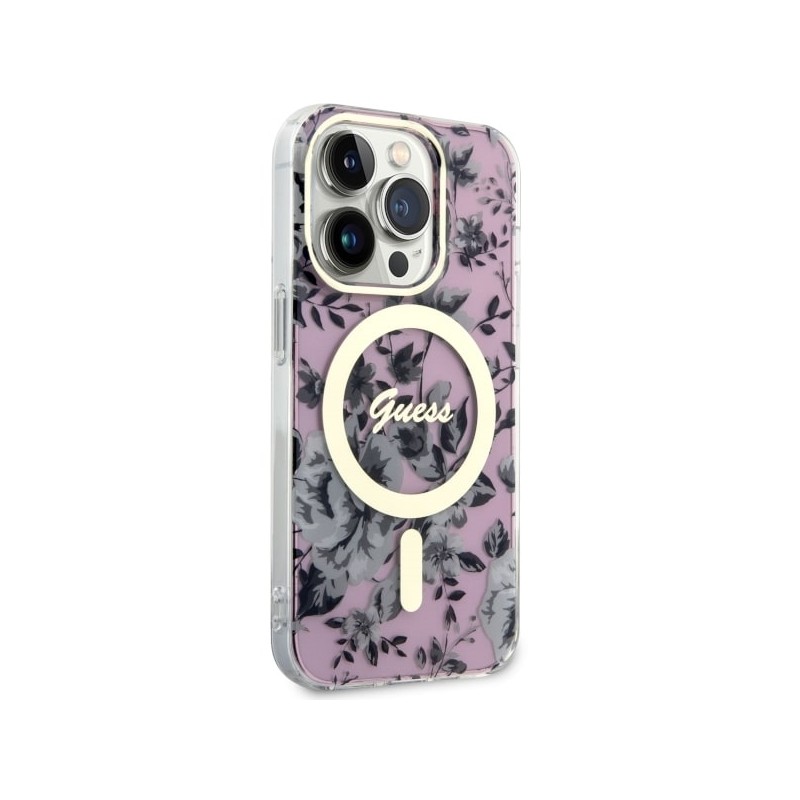 Guess GUHMP14XHCFWSP iPhone 14 Pro Max 6.7" różowy/pink hardcase Flower MagSafe