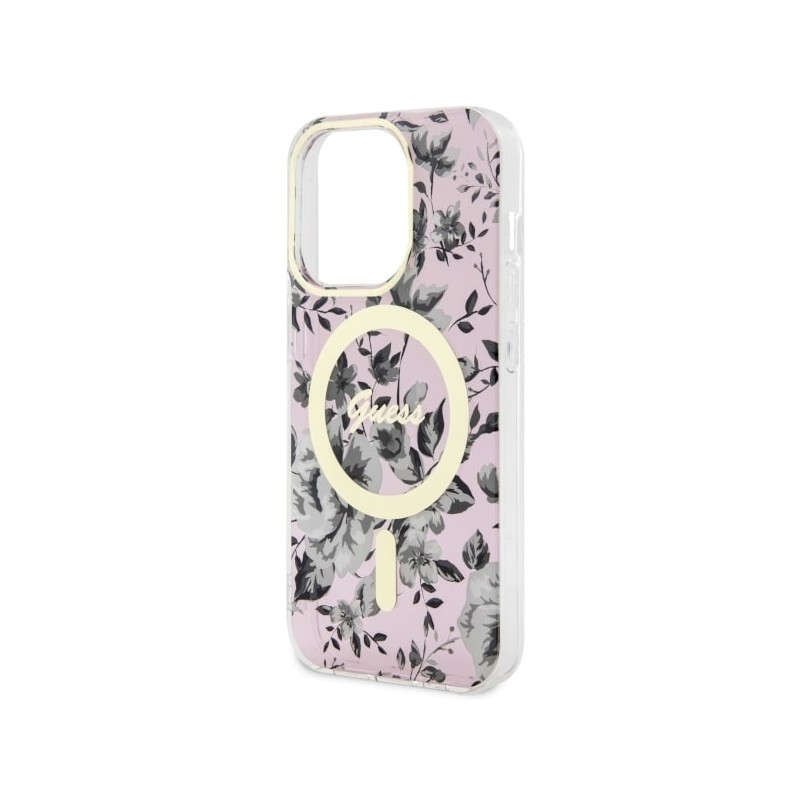 Guess GUHMP14XHCFWSP iPhone 14 Pro Max 6.7" różowy/pink hardcase Flower MagSafe