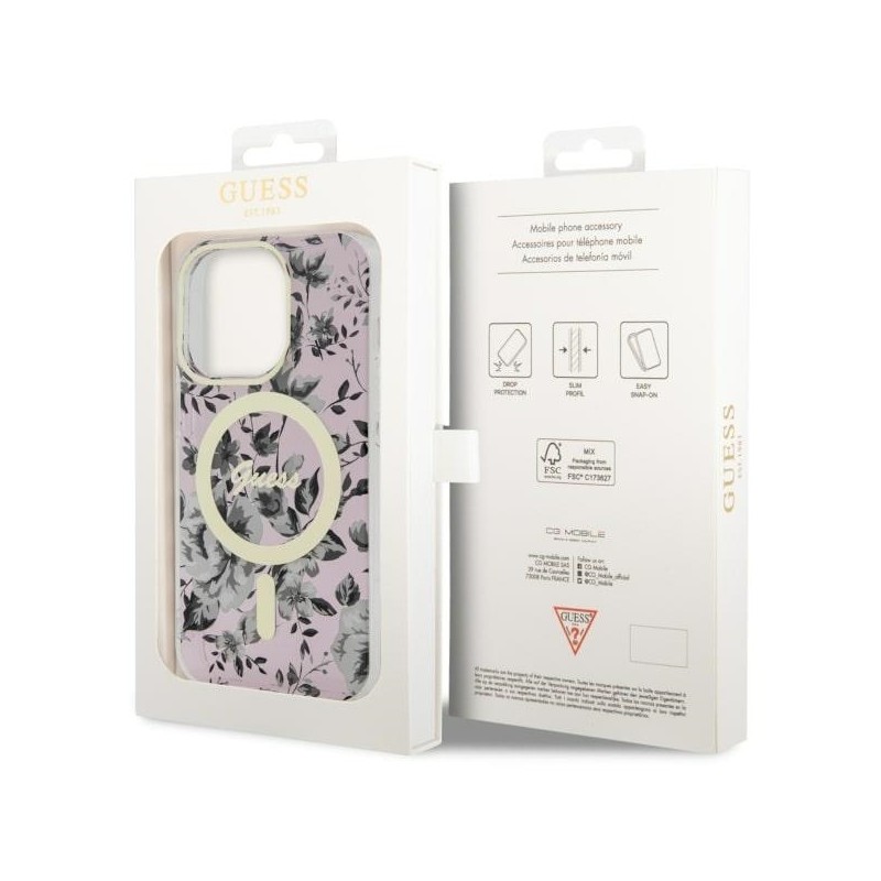 Guess GUHMP14XHCFWSP iPhone 14 Pro Max 6.7" różowy/pink hardcase Flower MagSafe