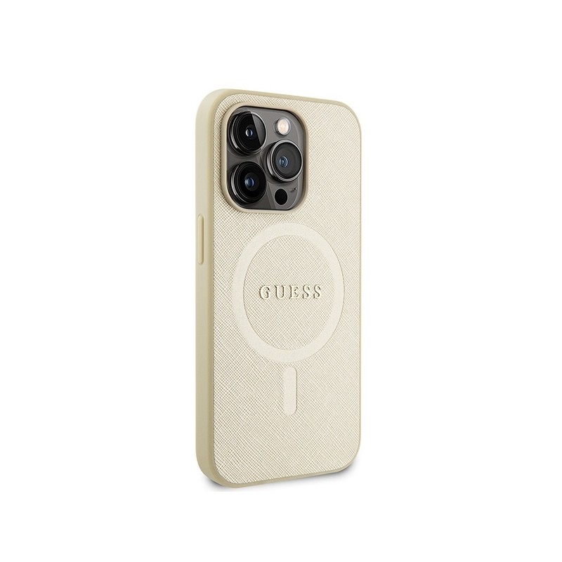 Guess GUHMP15LPSAHMCB iPhone 15 Pro 6.1" złoty/gold hardcase Saffiano MagSafe