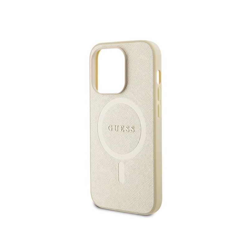 Guess GUHMP15LPSAHMCB iPhone 15 Pro 6.1" złoty/gold hardcase Saffiano MagSafe