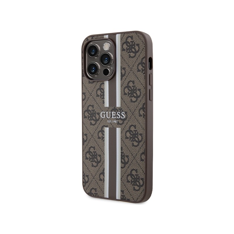 Guess GUHMP15XP4RPSW iPhone 15 Pro Max 6.7" brązowy/brown hardcase 4G Printed Stripes MagSafe