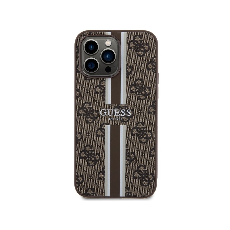 Guess GUHMP15XP4RPSW iPhone 15 Pro Max 6.7" brązowy/brown hardcase 4G Printed Stripes MagSafe