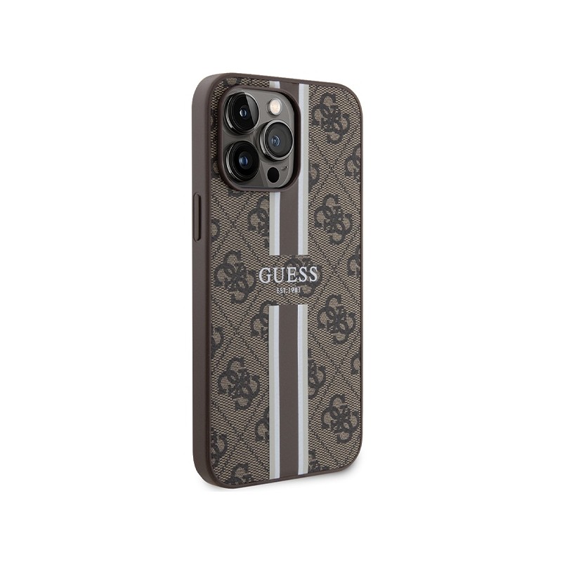 Guess GUHMP15XP4RPSW iPhone 15 Pro Max 6.7" brązowy/brown hardcase 4G Printed Stripes MagSafe