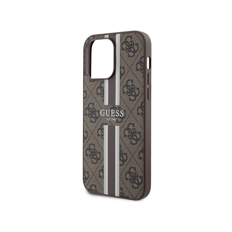 Guess GUHMP15XP4RPSW iPhone 15 Pro Max 6.7" brązowy/brown hardcase 4G Printed Stripes MagSafe