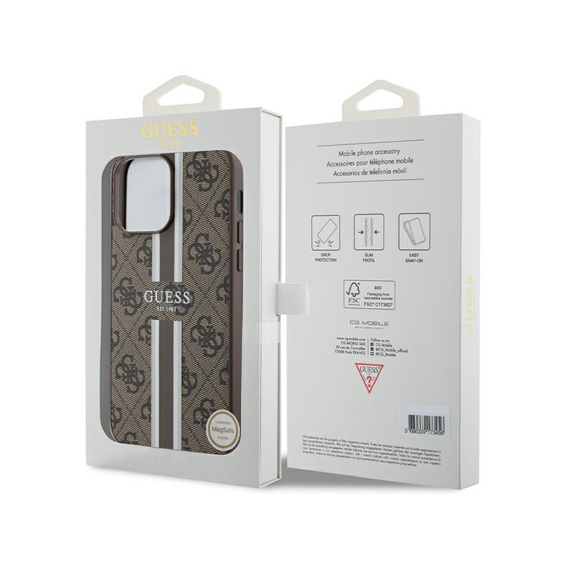 Guess GUHMP15XP4RPSW iPhone 15 Pro Max 6.7" brązowy/brown hardcase 4G Printed Stripes MagSafe