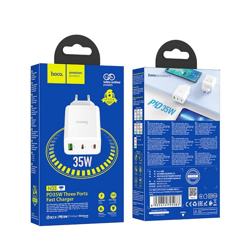 Universal charger 2 x Type C + USB A PD QC3.0 3A 35W N33