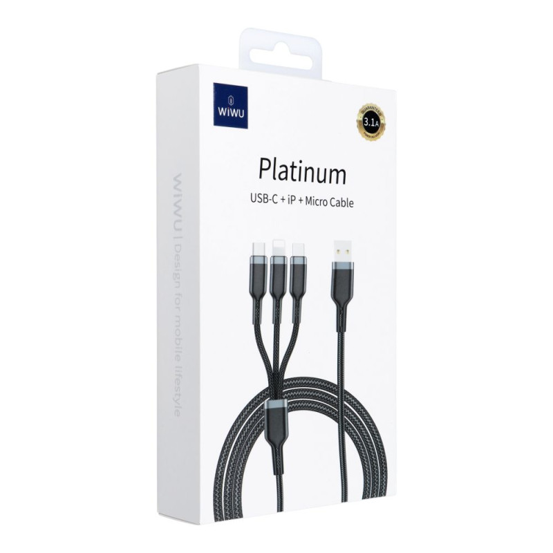 Universal Data Cable Wi-C014 3w1 USB A to USB C, Micro USB, Lightning 3,1A 1,2m
