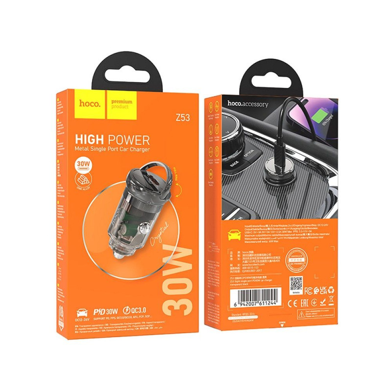 Universal car charger Type C PD QC3.0 3A 30W Z53 transparent