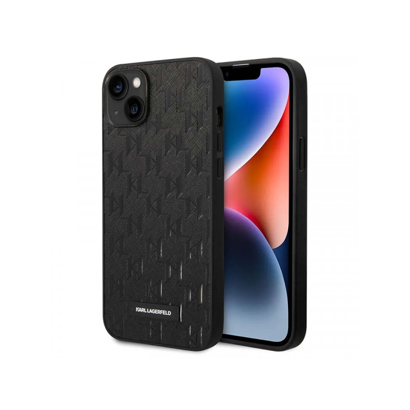 Nutitelefoni tagakaas Õun iPhone 14 Plus Saffiano monogramm Must, Tekstiga